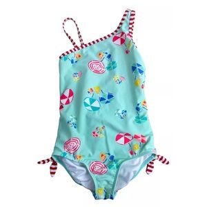 Lands' End Swimsuit Size 16 Plus Beach Umbrella One Piece Mint One Shoulder